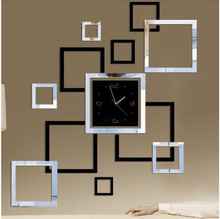 DIY方格镜面墙贴艺术静音挂钟简约时尚时钟静谧壁挂式创意