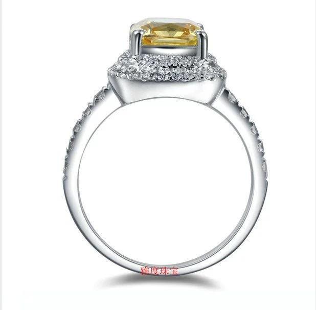 雅度珠宝 Fat Fang Chinese Female Diamond Ring SONA Diamond Ring Silver Platinum Planted Female Ring Natural Mossan Diamond Ring