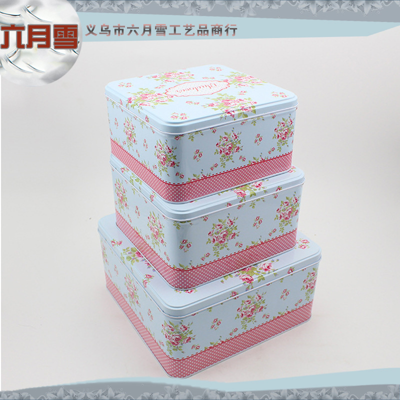 日式家居马口铁收纳盒 三件套大号长方盒 杂物盒加工定制