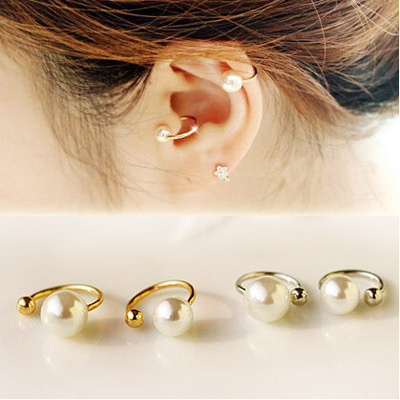 D187 Sweet and delicate~ Pearl ear bone folder No pierced ears Ear clip Backing Ear Studs Korean Edition 00 Jewelry women