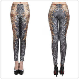 3612数码印花打底裤 曼妙藤蔓花印花九分裤  leggings