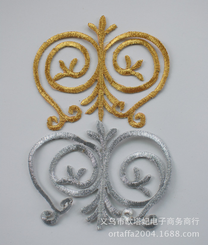 电脑绣花厂直销熨烫贴 金丝银线刺绣布贴花COS动漫古装戏服辅料