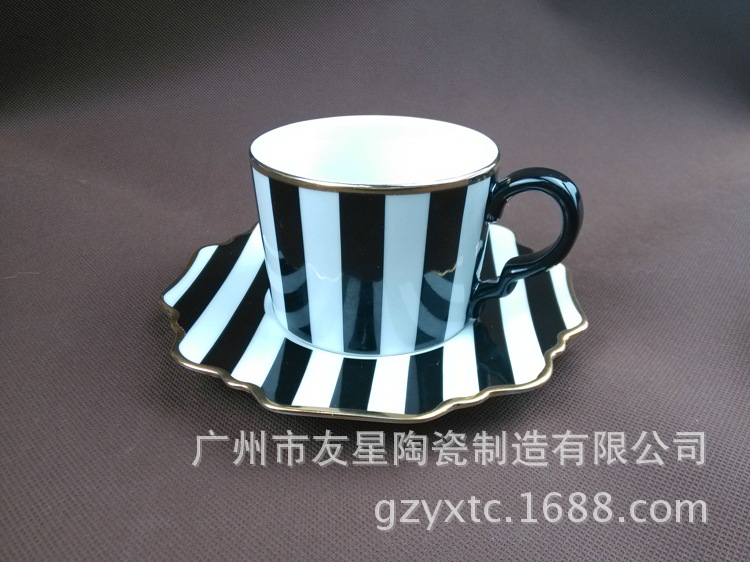 黑白簡約系列咖啡杯碟套裝 圓點條紋時尚歐式咖啡杯