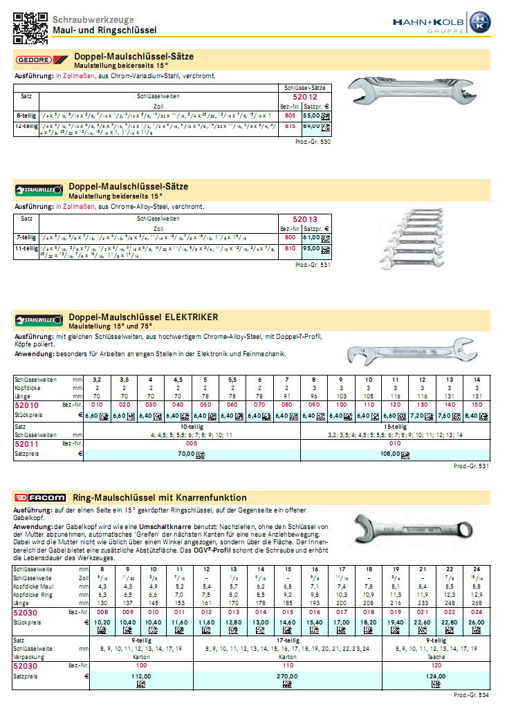 哈恩库博 英制双开扳手组套 开口梅花扳手 开口梅花扳手组套