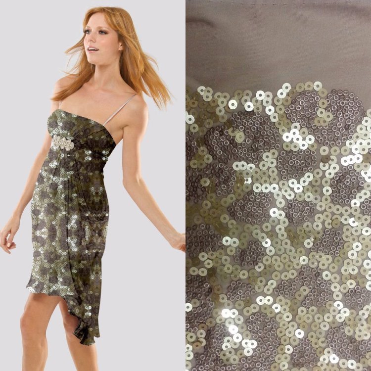 5mm亚光+3mm皮片特色豹纹点子 珠片绣花面料 礼服面料 厂家直销