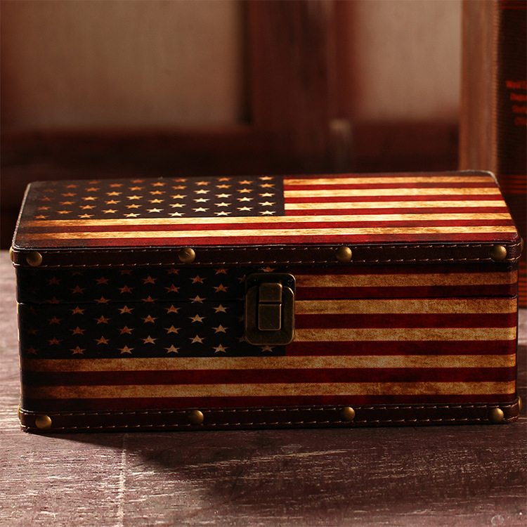 Set of 3 Retro Vintage American Flag Suitcase Storage Boxes Decorative