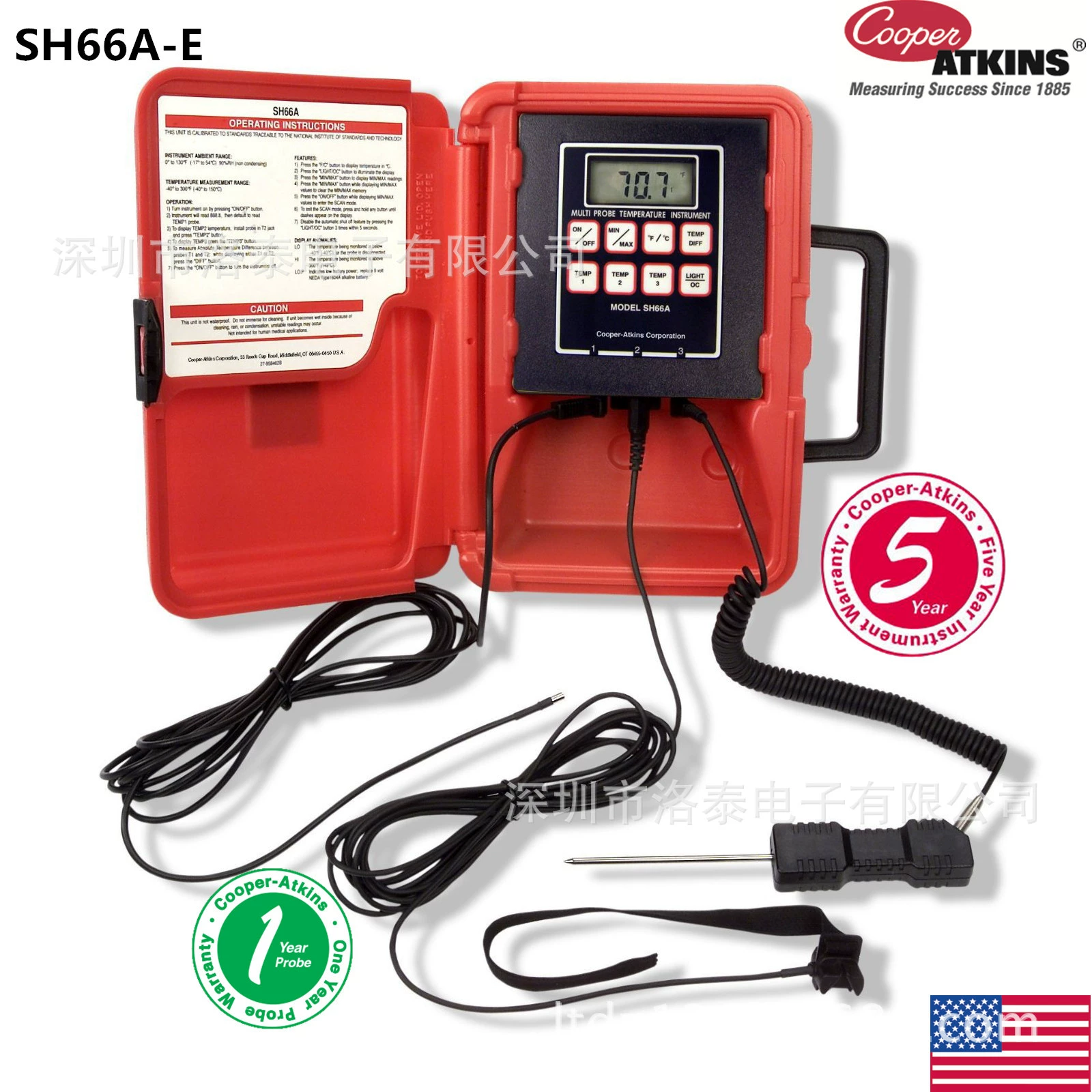 [US Cooper-Atkins] SH66A-E трехканальный Высокоточный термисторный термометр