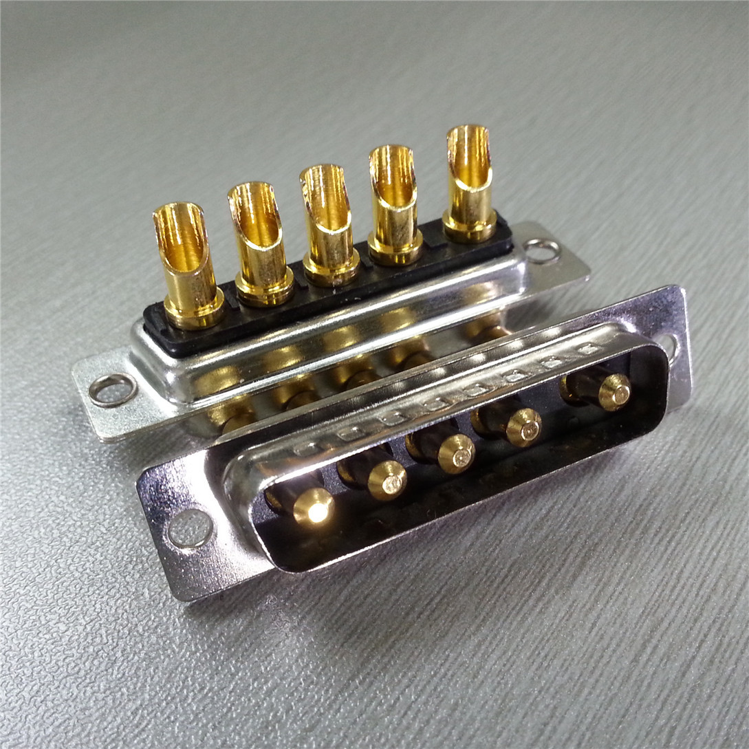 医用连接器 5W5焊线式公头插座 镀金公端子 实心级航空插头