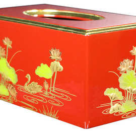 木质纸巾盒创意欧式纸巾盒贴金彩绘抽纸盒桌面摆件手工制作可批发