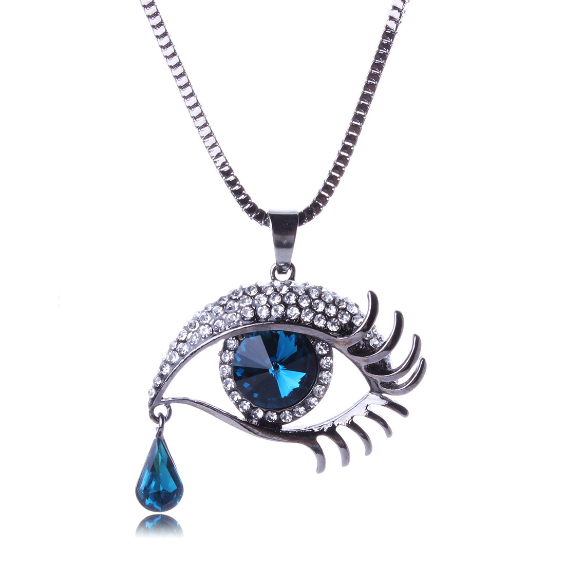 Fashion Blue Eyes Crystal Teardrop Angel Tear Sweater Chain Long Necklace Wholesale Nihaojewelry display picture 1