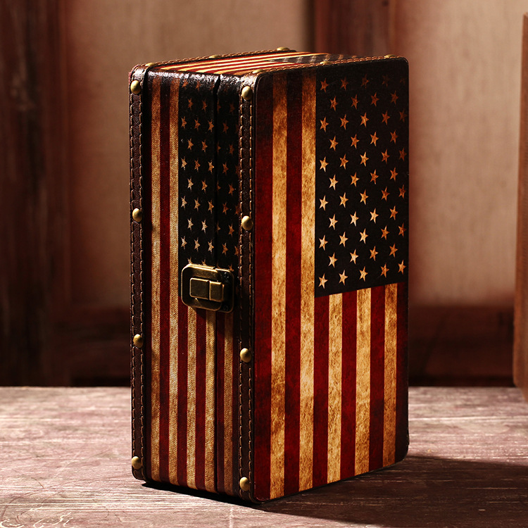 Set of 3 Retro Vintage American Flag Suitcase Storage Boxes Decorative