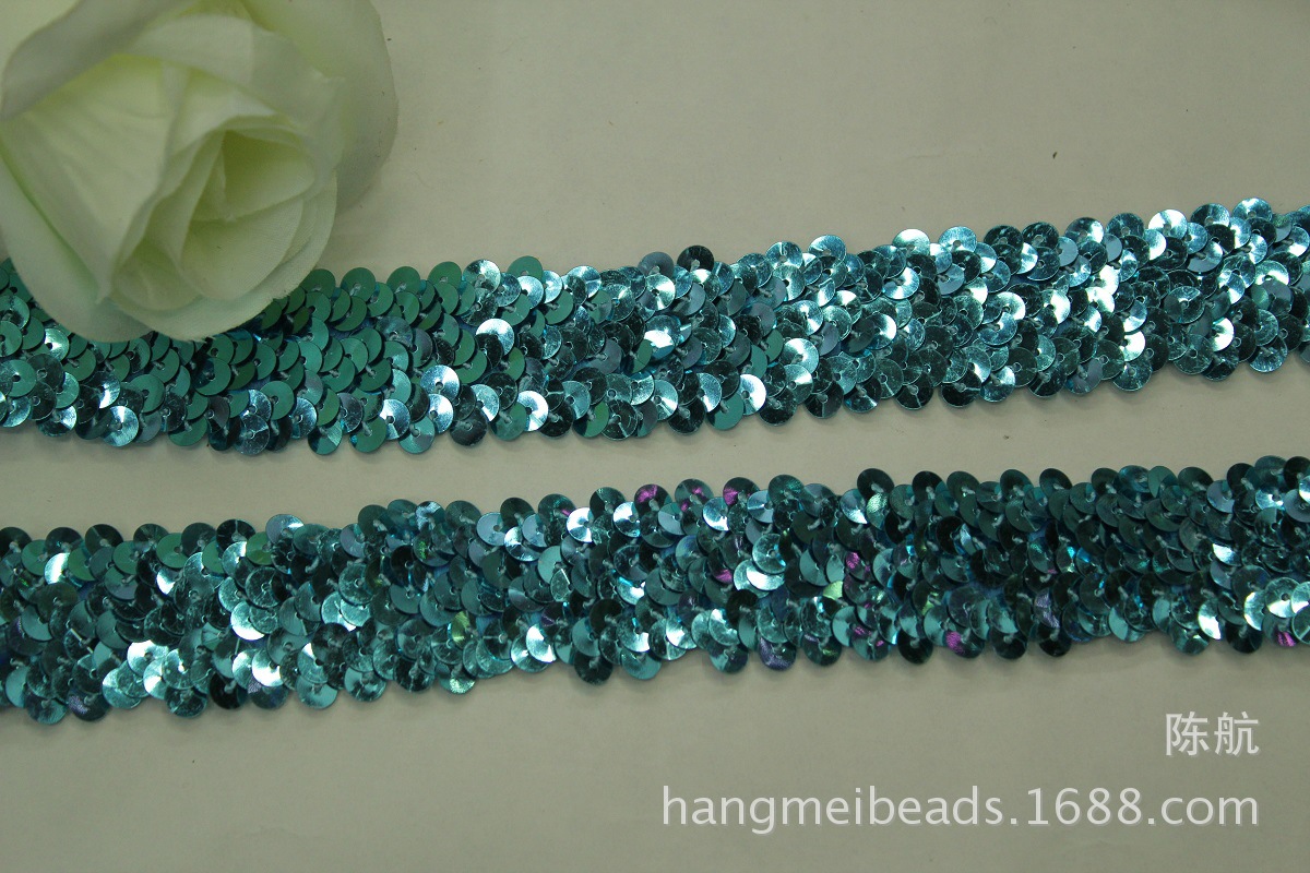 三排松紧花边  优质环保普通亮片松紧花边批发 4.5CM松紧亮片