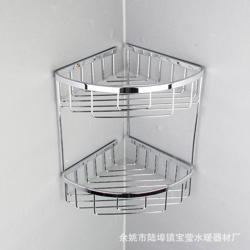 卫浴挂件厂家直销全铜 304不锈钢 太空铝双层转角扇形网篮置物架