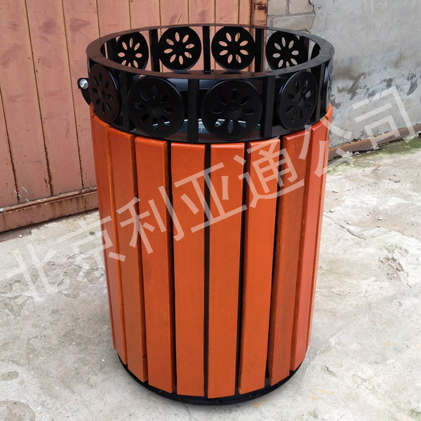 【厂家批发】户外花边垃圾桶、钢木垃圾桶、铁板环卫垃圾桶