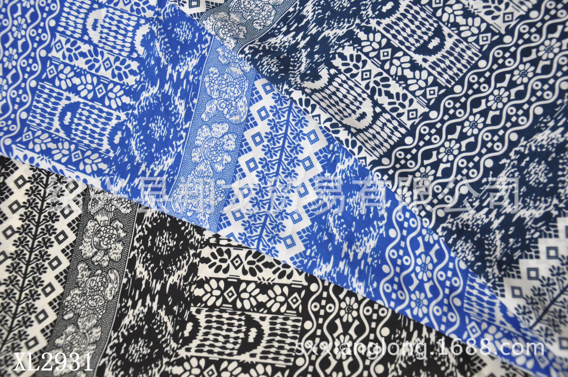 【翔龙印花 XL2931】现货 青花系列复古典雅模糊条纹水洗绒面料