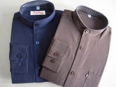 100% Solid Stand collar The old coarse cloth man shirt Long sleeve Boutique men's wear shirt Manufactor wholesale