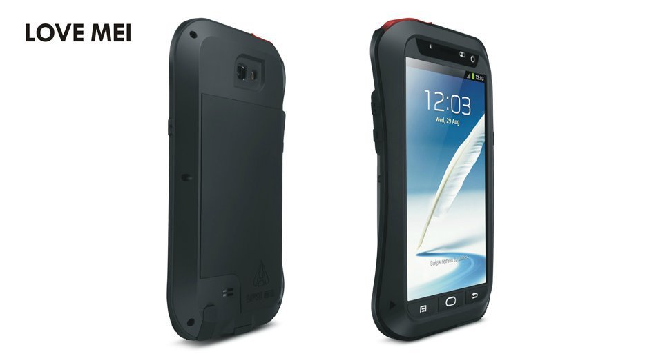 LOVE MEI Powerful Small Waist Water Resistant Shockproof Dust/Dirt/Snow Proof Aluminum Metal Outdoor Heavy Duty Case Cover for Samsung Galaxy Note 2
