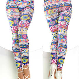 9773 彩色三角几何印花打底裤 时尚九分裤 tattoo leggings