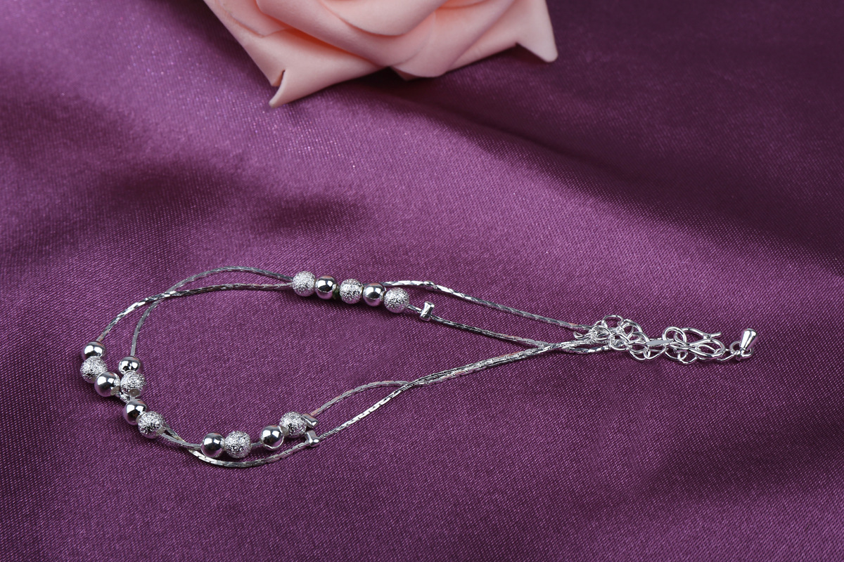 Korean Style Silver Plated Rotating Bead Anklet With Pearls_voghion.com