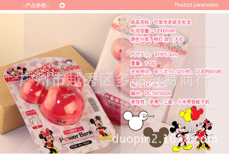 Factory direct sales of new Mitch Minnie mobile power, cute cartoon charge 12000 Ma, style random1