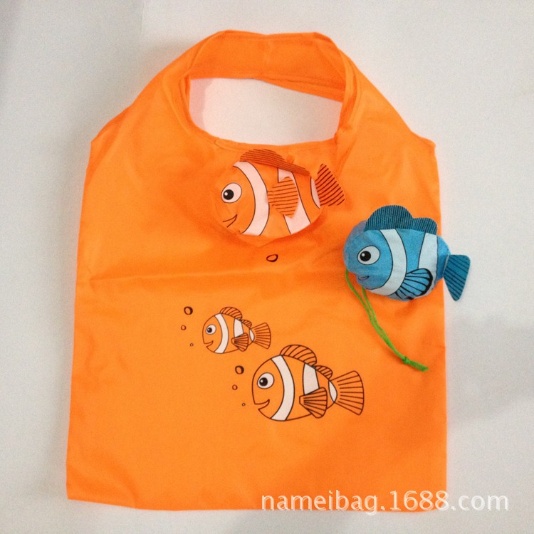 小丑鱼新品环保购物袋 新造型折叠购物袋 动物系列涤纶折叠袋厂家