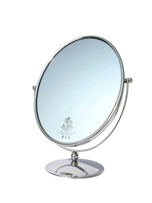厂家现货金属铬色110-1双面化妆镜 椭圆台式双面镜 双面柜台镜