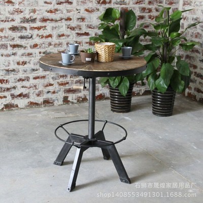 复古实木小圆桌 美式乡村做旧铁艺茶几创意时尚休闲咖啡桌子|ms