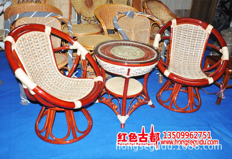 紅木色藤棒公主轉椅三件套