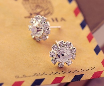 Fashion Crystal Gemstone Stud Earrings Sun Flower Ear Studs Flowers Floral Zircon Ear Studs display picture 5