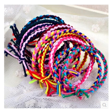 头绳韩国发饰 手工编织打结皮筋荧光色扎头发打结发圈 小饰品批发