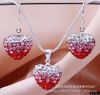 Silver fashionable ceramics, crystal, accessory, set heart-shaped, necklace, pendant, diamond encrusted, gradient