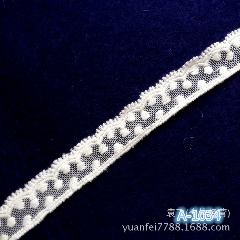 A-1034双边圆点网纱全纯棉刺绣蕾丝花边宽1.1厘米diy辅料绣花加工