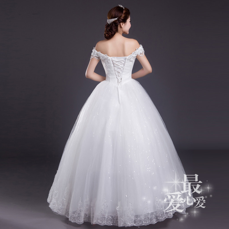 婚纱_2016新款一字肩显瘦婚纱 长裙摆婚纱 公