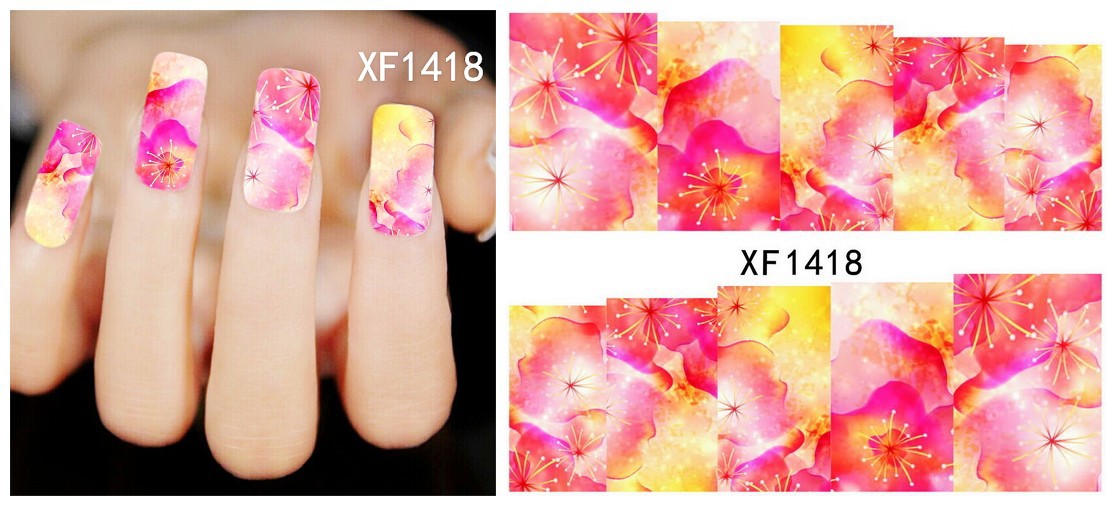 Can Mix Design Water Transfer Nails Art Sticker Decals Flower Butterfly