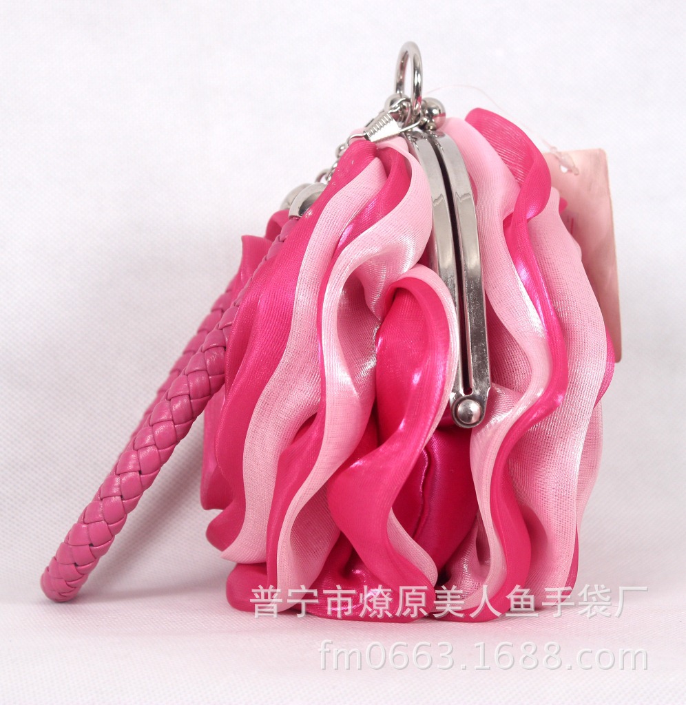 Túi clutch dạ tiệc hình hoa hồng 3D lụa hoa trà — Màu tím, Màu đen, Màu hồng, Màu xanh ngọc chi tiết 22