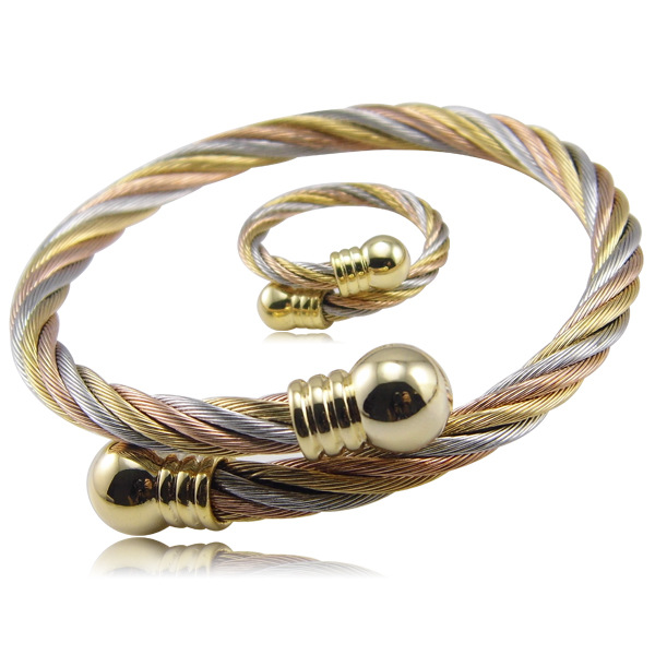 10g Weight Vacuum Plating Gold Plating Process Vacuum Plating Real Gold Plated Geometric 304 Stainless Steel Fashion Waterproof Non Tarnish Rings Bracelets