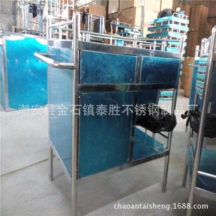 加厚型不锈钢医用急救车一门二抽带输液架