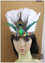 DY新款印第安風格誇張羽毛頭飾發飾發冠酋長帽加鑽款