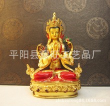 铜像 鎏金彩绘四臂观音萨 铜四壁观音像 高15cm