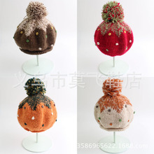 韩版女童帽 秋冬保暖帽 公主手工儿童毛线帽 贝雷针织帽