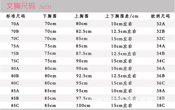 文胸尺码尺寸对照表,文胸的尺码,胸罩的尺寸, 3