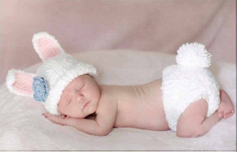 儿童摄影服装 新生儿毛衣套装 毛线手工编织影楼婴儿拍照服 兔