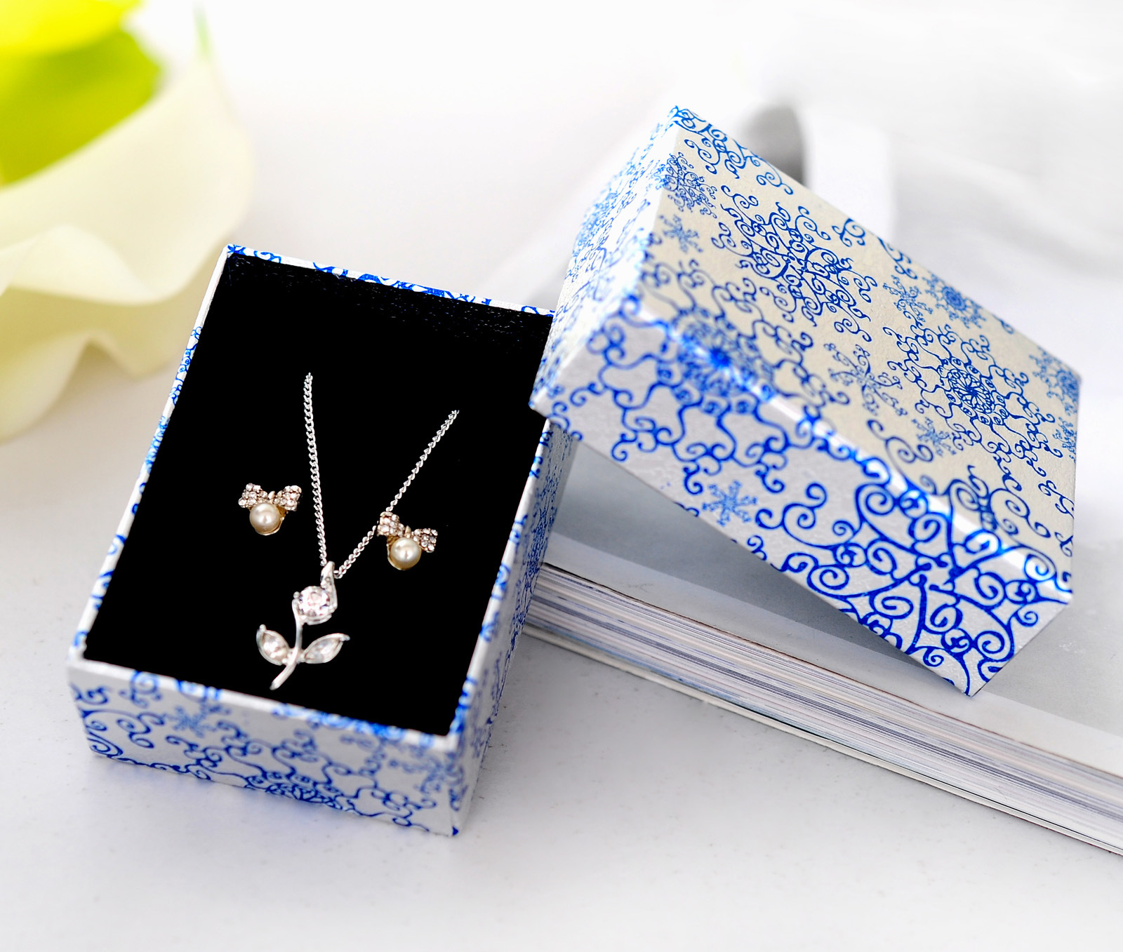 现货银卡青花瓷项链戒指耳钉盒定做戒指盒首饰珠宝包装盒