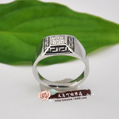 RB02021  高端钻戒 男款 钻石戒指实心板 镀925银滴油微镶钻戒指 |ms