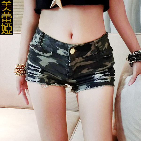 Sexy European and American high-waist shorts camouflage jeans Xia Xin Style