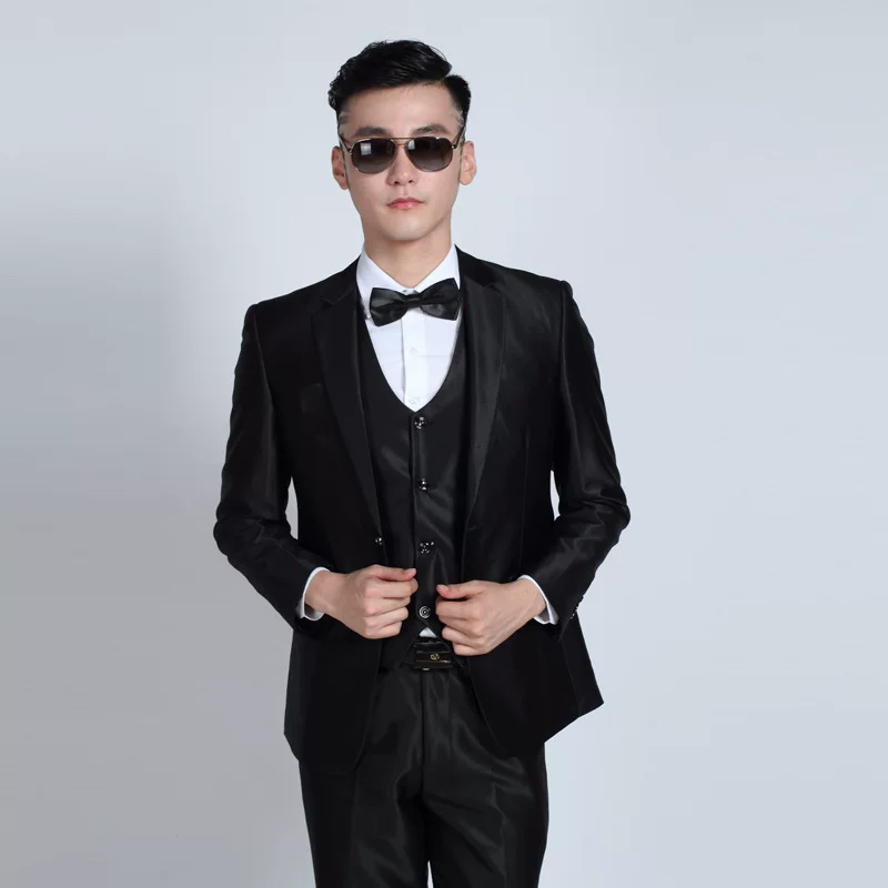Пиджак-смотритель летний классический чёрный костюм, набор, 2019, slim fit, корейский стиль