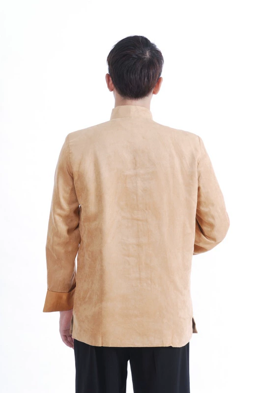 Bố mặc Tang phù hợp với phong cách Trung Quốc nam trung niên dài tay mùa xuân và mùa thu Trung Quốc trang phục nam áo sơ mi da gà
