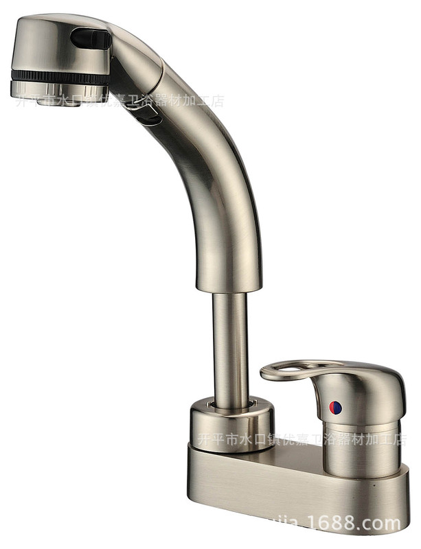 Kaiping Youjia bathroom double-hole pull faucet vegetable basin hot and cold faucet adjustable brushed nickel 4136 brushed