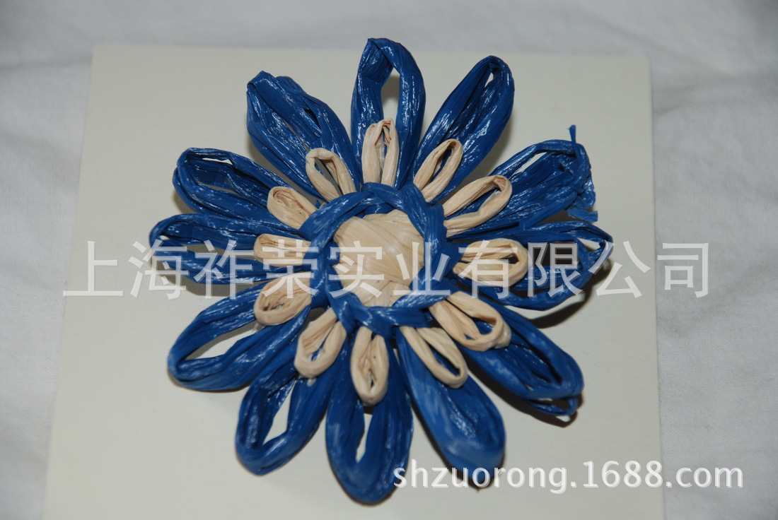 厂家定做PP草手缝花 拉菲草编织花 手工绣花 网纱珠片花 串珠鞋花|ru