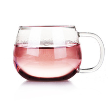 耐热玻璃花茶杯带把创意咖啡杯透明玻璃办公杯早餐杯微波炉可用